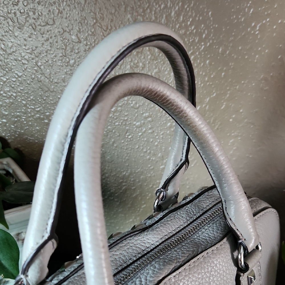 Michael Kors Sandrine Light Gray Studded Pebble Leather Satchel - Picture 7 of 14